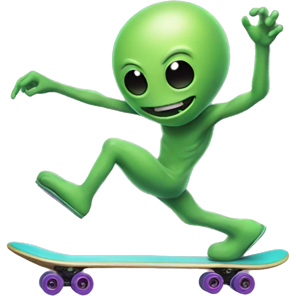 Weird alien dancing on skateboard emoji