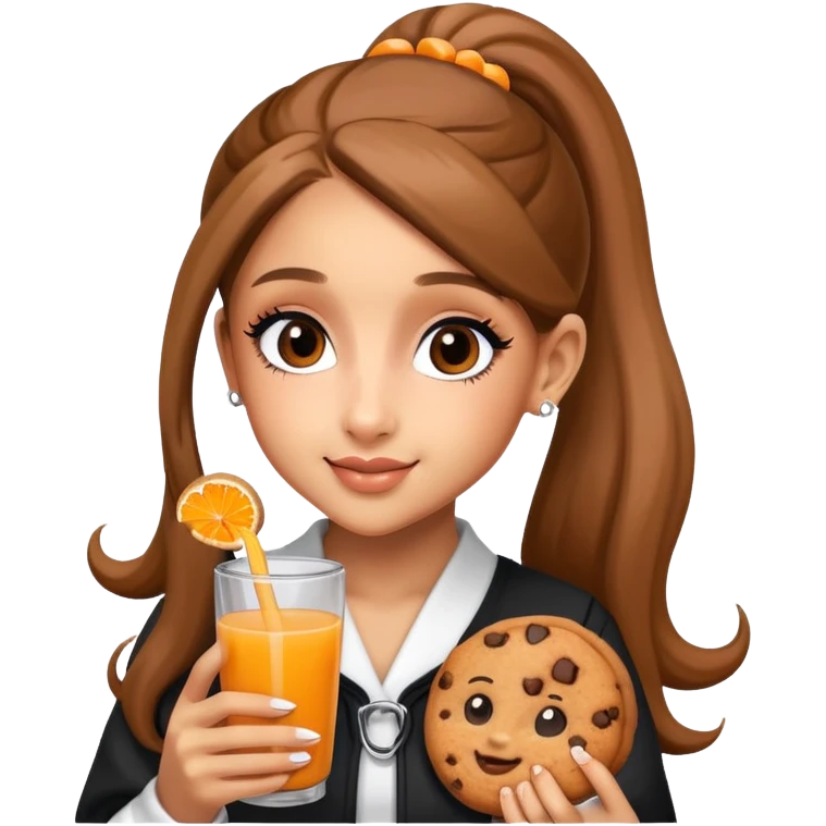 Ariana grande holding cookie and orange juice  emoji