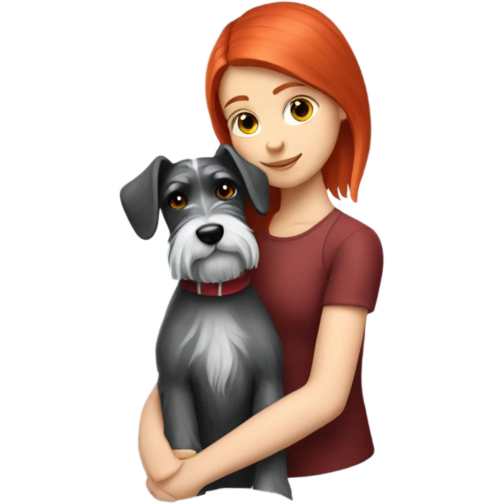 White Slavic girl with red hair huggin schnauzer  emoji