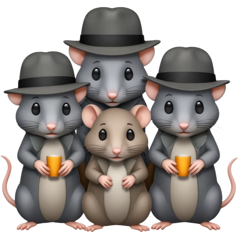 A group of three rats huddled together wearing fedoras  emoji