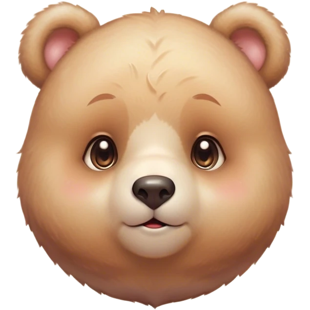 Cinematic cute soft bear, chubby round face, tiny ears, warm fuzzy fur, blushing cheeks, sparkling kind eyes, soft glowing background, heartwarming and huggable. emoji
