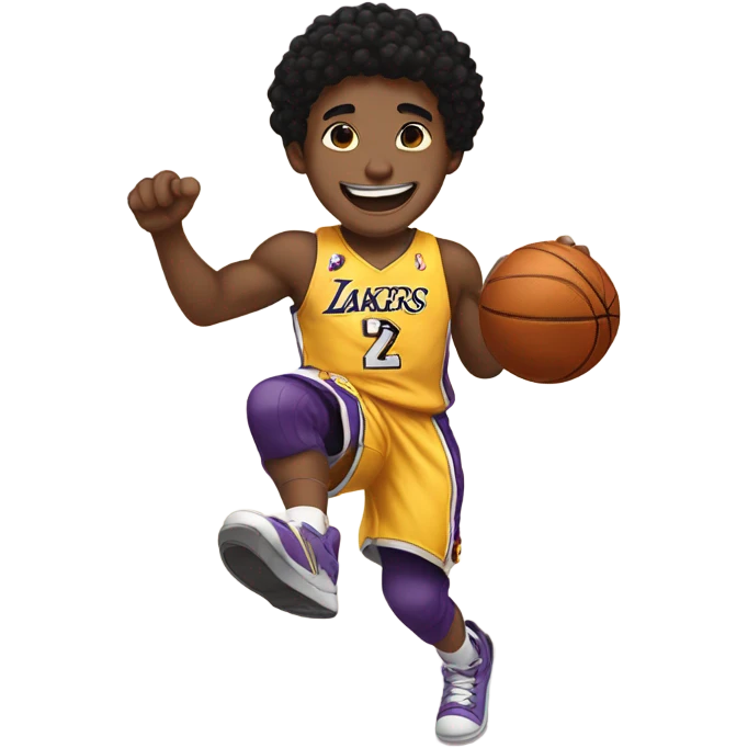 smiling boy with black hair dunking in Lakers uniform  emoji