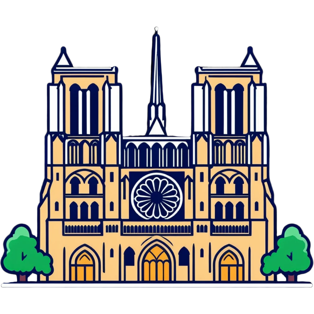 Notre Dame Cathedral in Paris with its iconic Gothic architecture and towers emoji