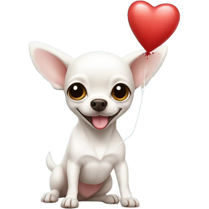 White chihuahua with a heart balloon emoji
