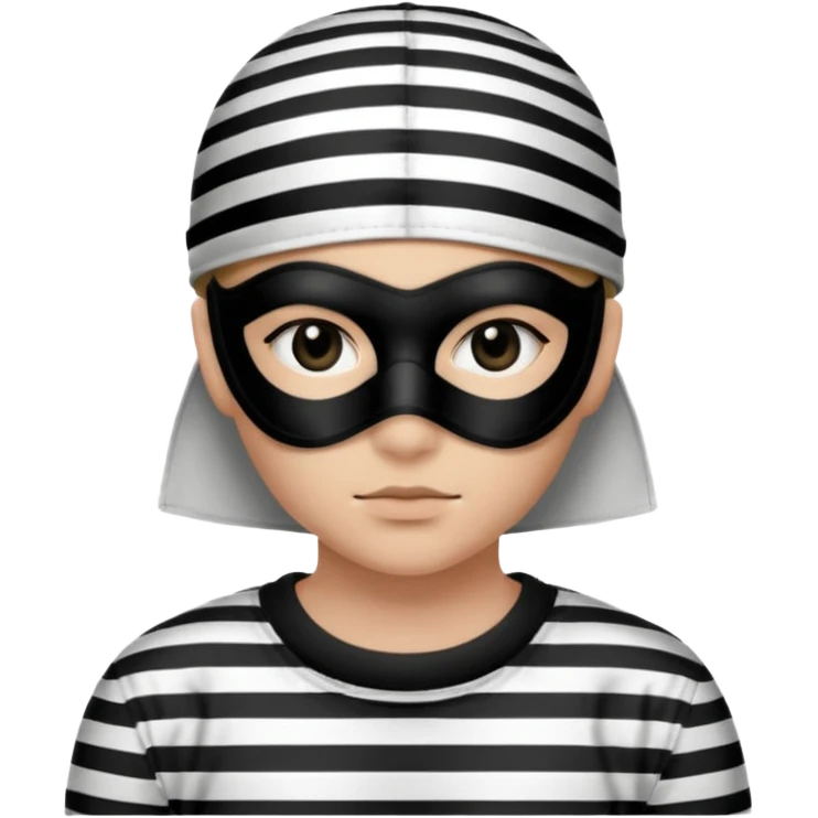 Thief with black eye type mask and black and white striped prison clothes emoji
