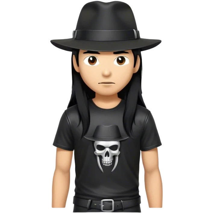 Indiana jones but Asian and full on black metal addict emoji