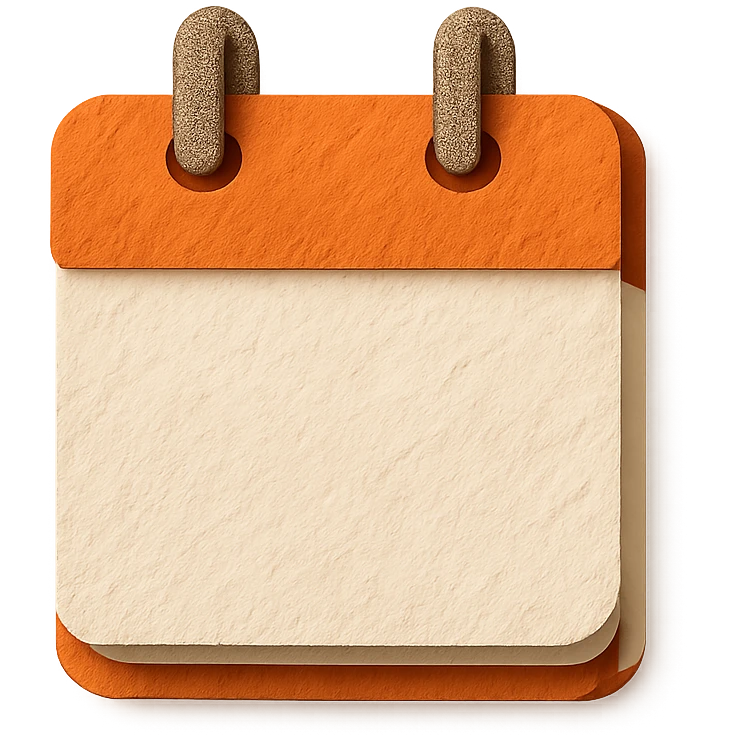 orange and white calendar in paper-craft style, layered paper pages, shadow effect emoji
