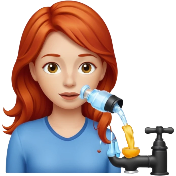 red-haired woman drinking water from the tap apple style emoji emoji