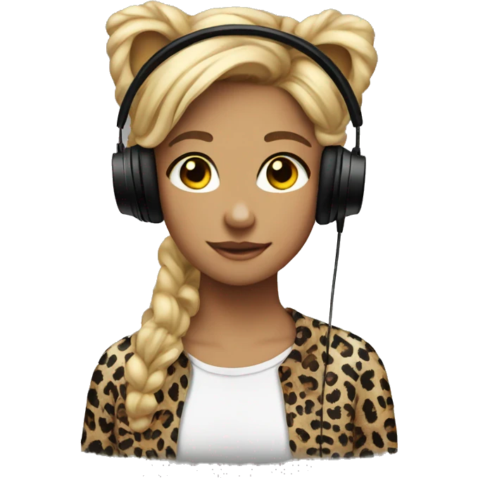 face earphones leopard shirt girl emoji
