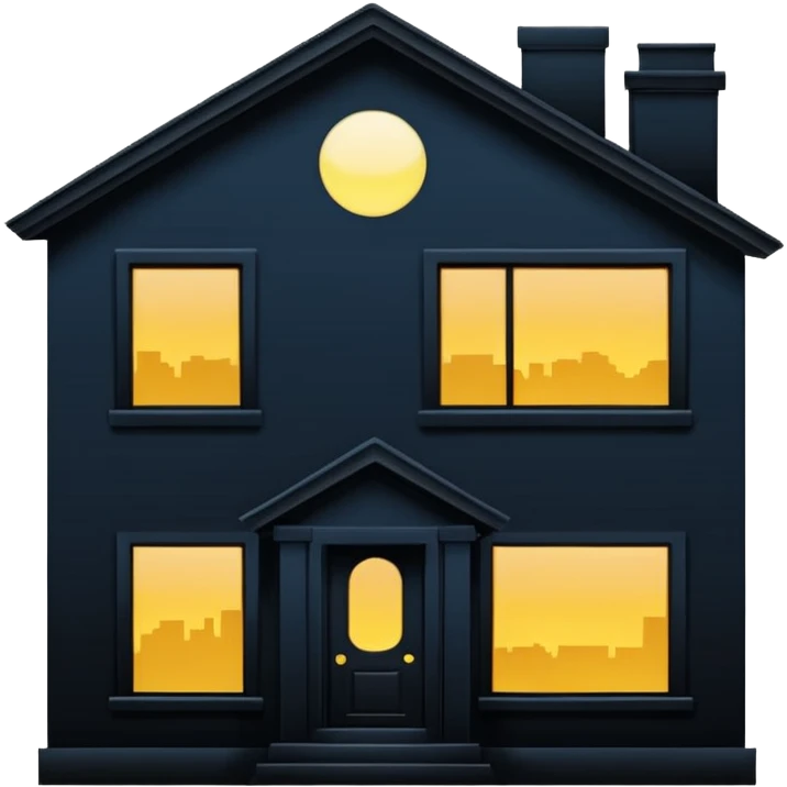 Minimalist emoji-style sticker of a house silhouette at night with a single lit window, and an eye visible inside. Flat, dark, quiet style.
 emoji