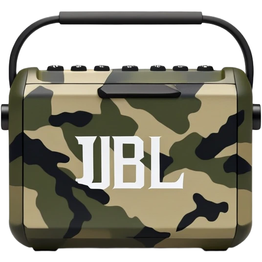 Sleek JBL Go 4 with tiger stripe camouflage pattern, minimal aesthetic, portable speaker, simplified silhouette emoji