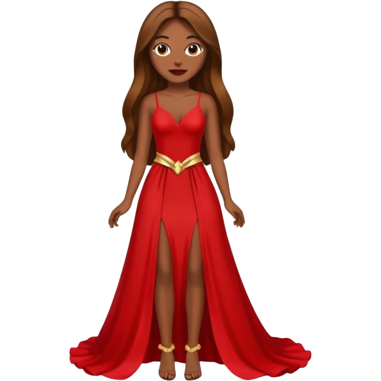 woman brown skin long hair red holiday gown full body emoji