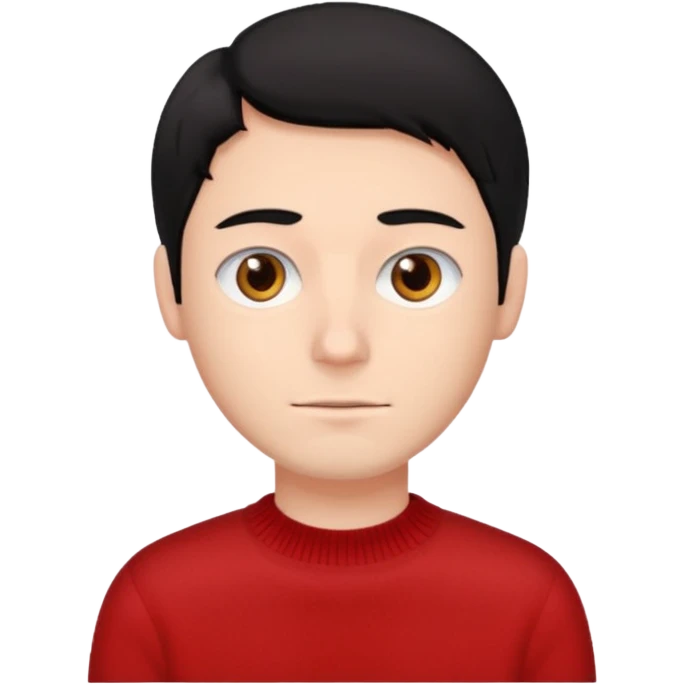 emoji of a guy with a red sweater, brown eyes, and black hair, neutral expression emoji