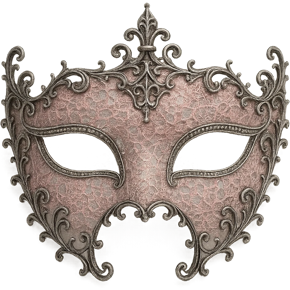 gothic masquerade mask, pink lace and silver emoji