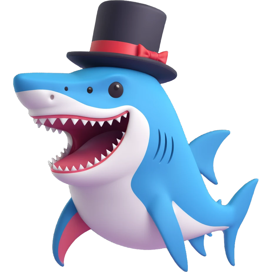 dapper shark in a top hat, looking sophisticated emoji