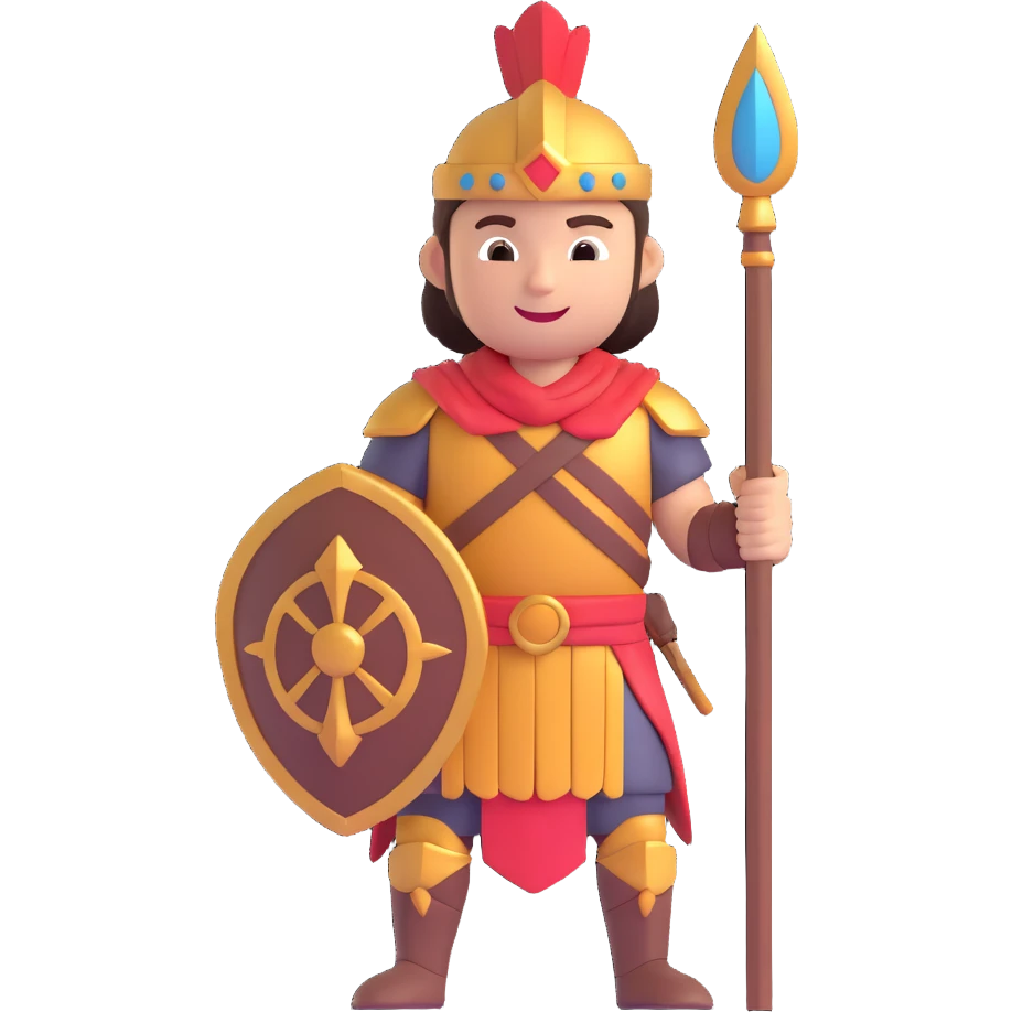 cartoonish smiling warrior holding spear emoji