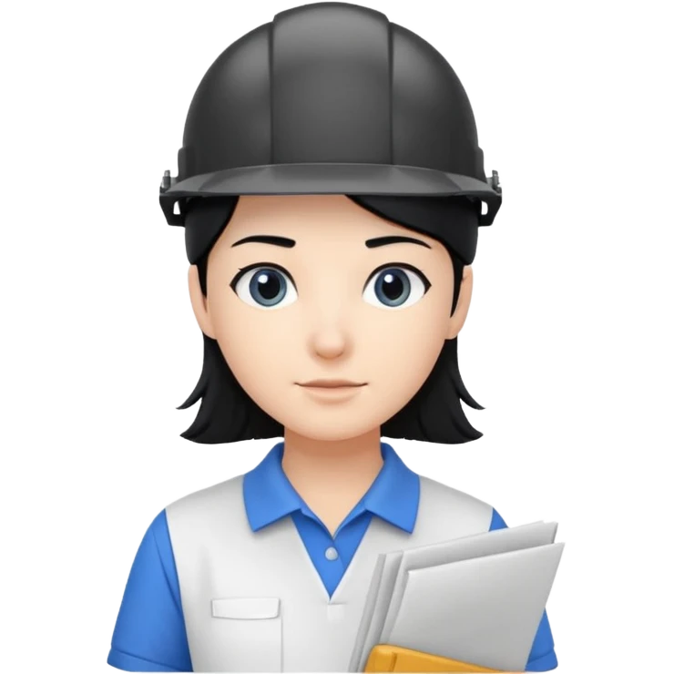engineer wearing white polo touch of white holding blue print, black hair with headgear emoji
