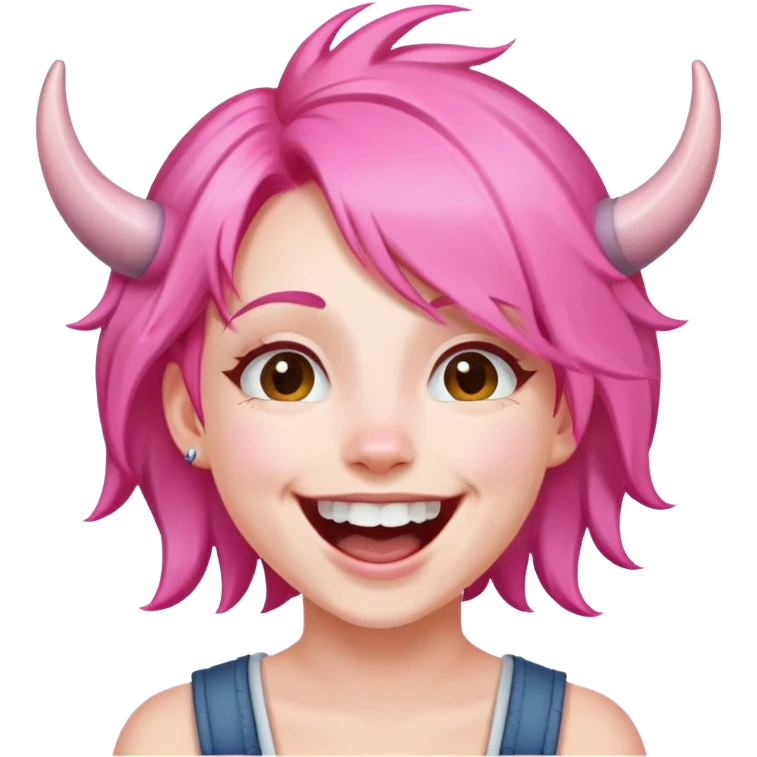 дівчина з рожевим волоссяв і ріжками яка сміється emoji