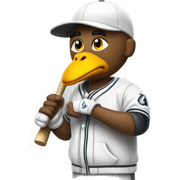 man in chiken head in gray white baseball jacket holding bat emoji