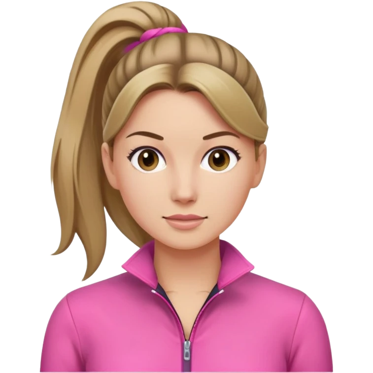 Woman dark blond hair ponytail pink  full body jumpsuit  emoji