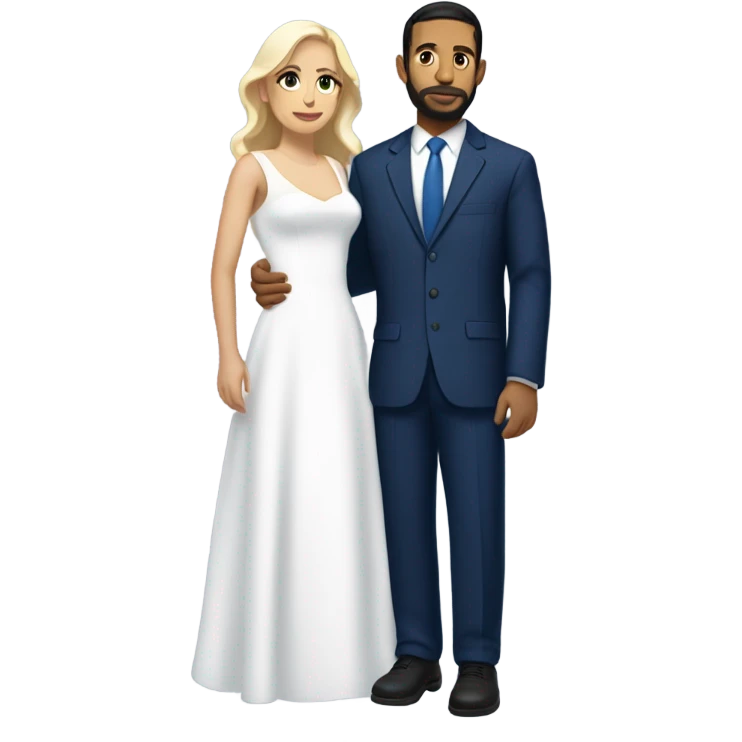 Puerto rican beard short hair with blue hat and navy blue suit getting Married with blond long hair girl with white  wedding dress  emoji