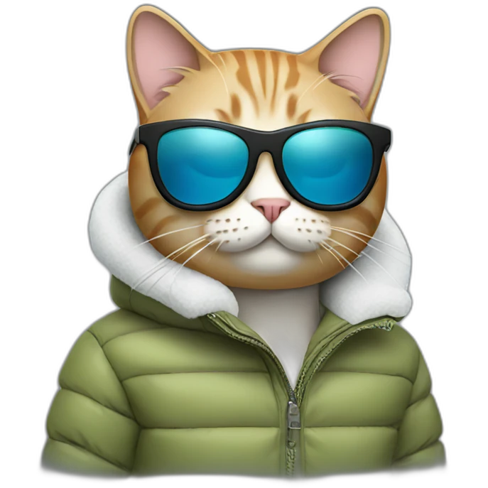 Cat with sunglasses wearing puffer jacket emoji