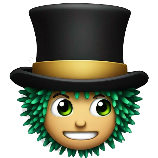 A green urchin wearing a black top hat emoji
