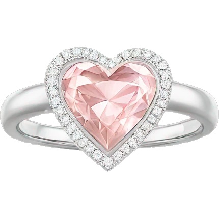Silver light pink diamond ring heart emoji