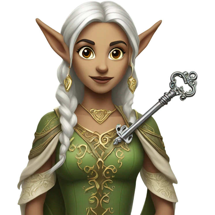 an elf woman login holding a big key emoji