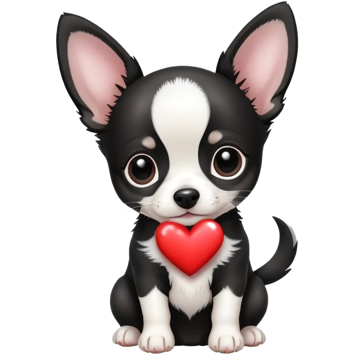 Black and white chihuhua with a heart cute emoji