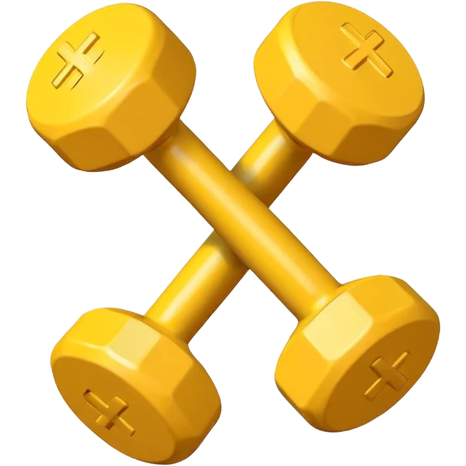 Generate a high-quality image of two cute, small yellow dumbbells for home workouts stacked in a cross shape on a plain white background, roun
 emoji