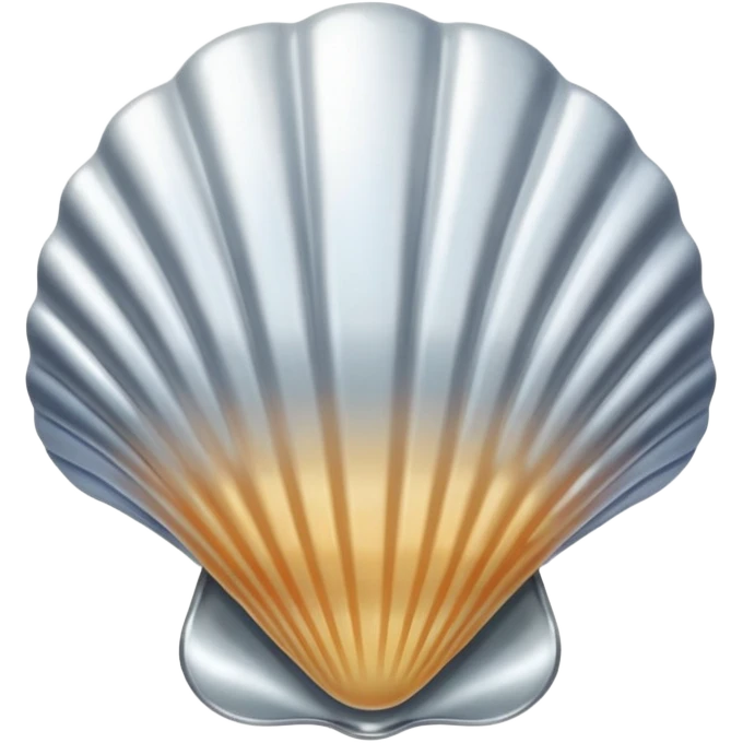 A seashell emoji made of polished silver chrome, smooth curved surface, reflective metallic highlights, elegant minimal design, iOS emoji style, centered, clean white background, soft lighting emoji