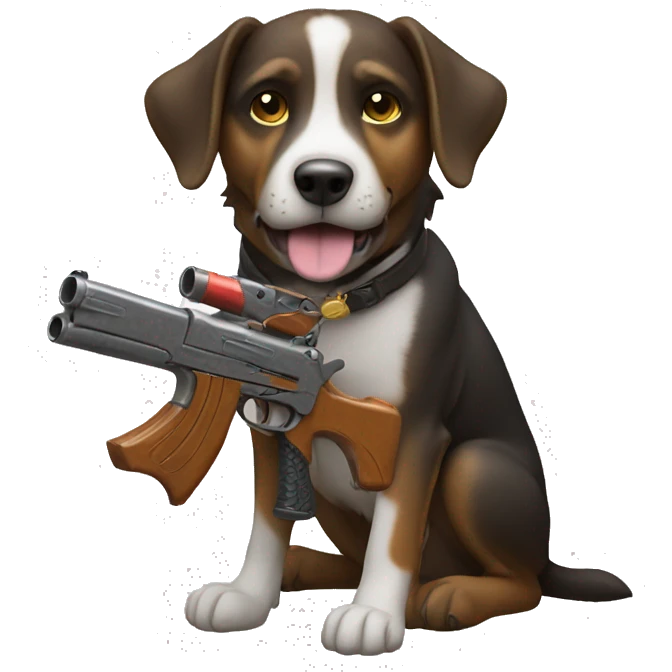 Dog holding toy gun emoji