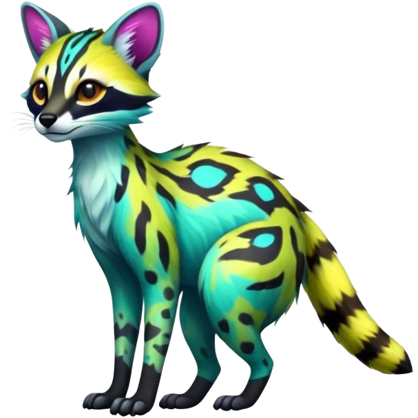  Exotic randomly colored colorful cute neon-colored Fakémon-Fionbri-Vernid-Genet-creature with markings (full body) emoji