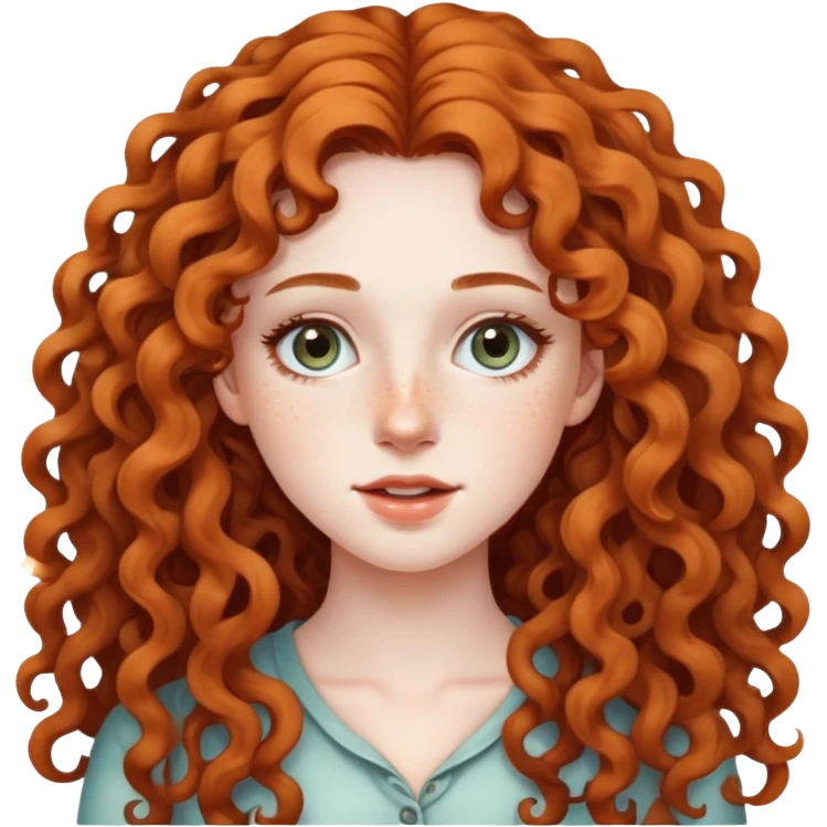 Attractive girl with extremely long curly hair and many freckles on her face emoji