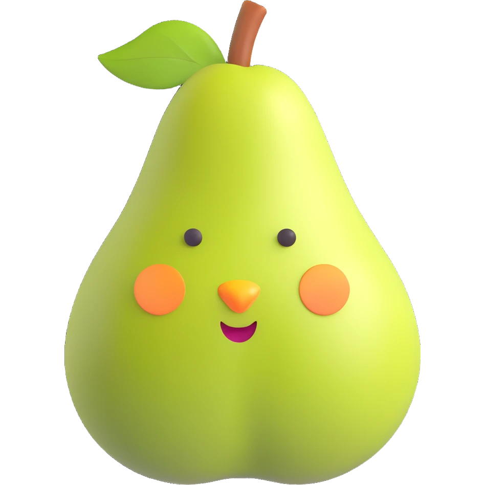natural pear fruit without eyes, nose, mouth or any facial expression, no background emoji
