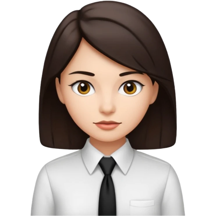 Mujer de pelo cafe oscuro y tez blanca, solo con camisa blanca y corbata/pañoleta negra emoji
