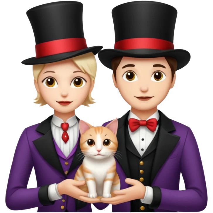 magician couple and their pet cat emoji
