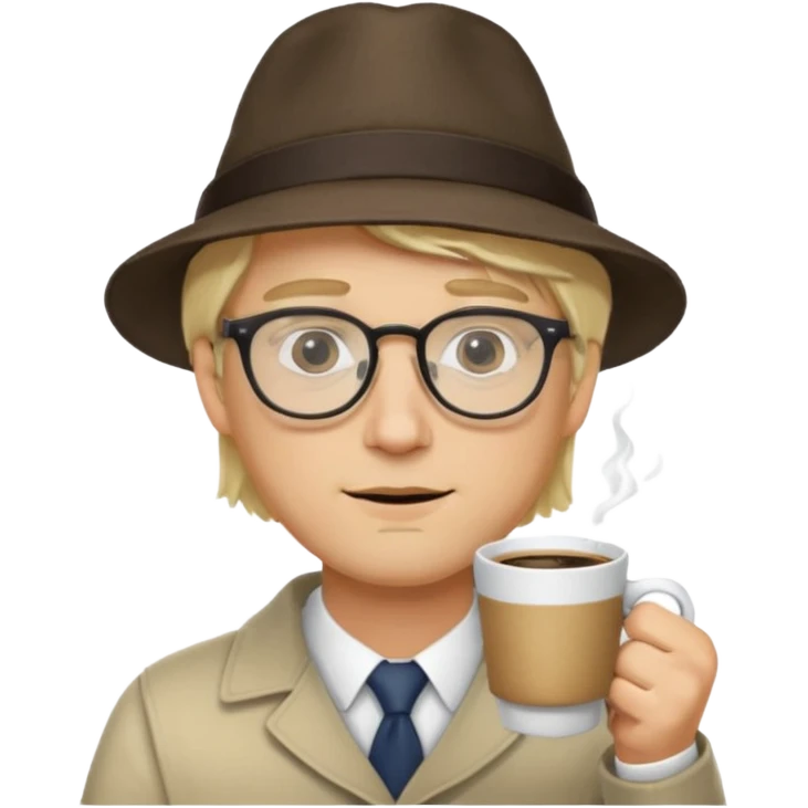 glasses long hair blonde man drink coffe with hat  emoji