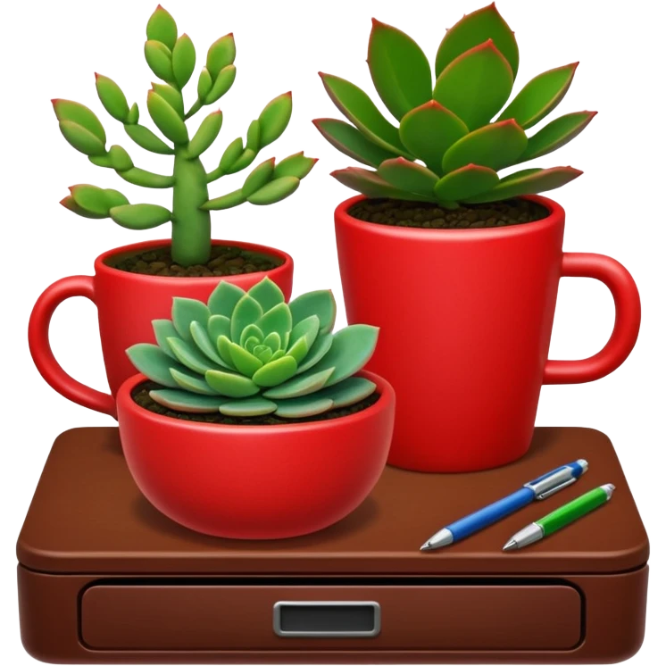 Desk Succulent Plant red cup emoji
