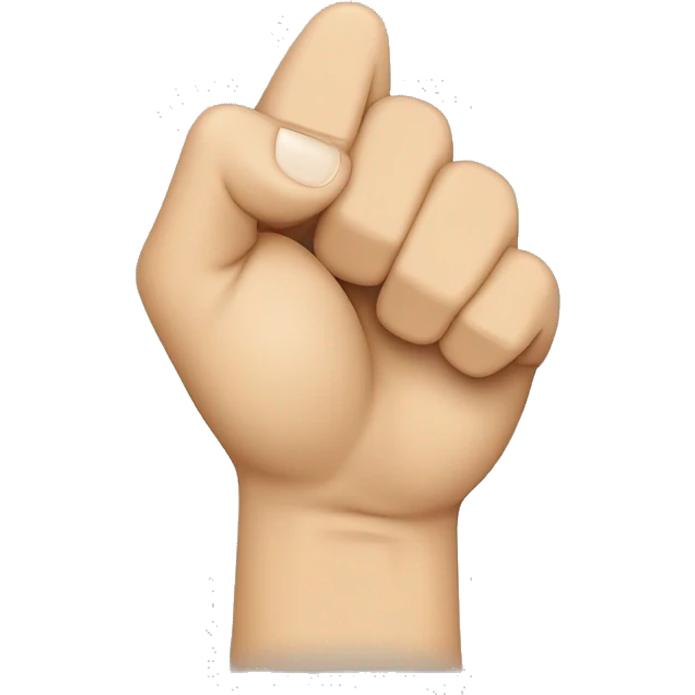 making a fist with the hand, then tucking the thumb between the index and middle fingers. Specifically, the thumb is placed so that it is sandwiched between the two fingers, with its tip partially protruding from the opposite side of the fist emoji