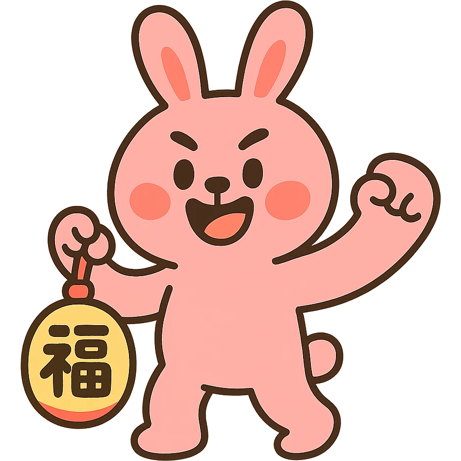 pink bunny holding lucky charm and pumping fist, pastel-toon style emoji