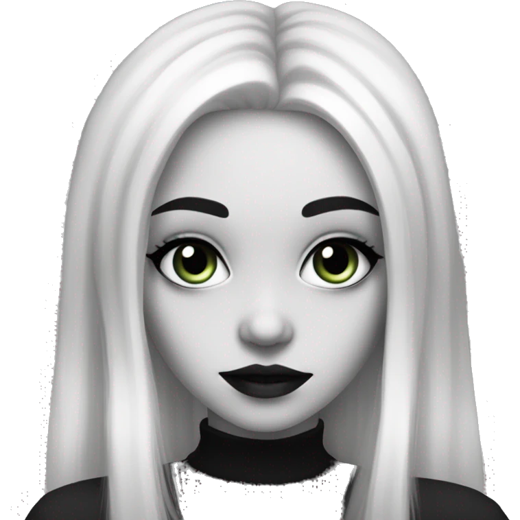spooky girl, pale skin, split dye hair (black and white) emoji