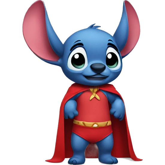 stitch wearing a red cape and bikini on his ears emoji