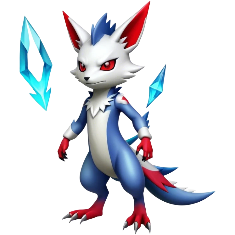 Cool Edgy Badass Shiny Futuristic Ethereal Legendary Digimon-Sneasel-Zangoose-hybrid full body emoji