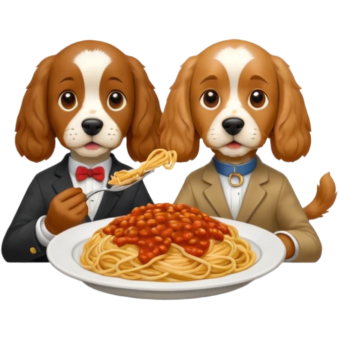 American Cocker Spaniel and Mongrel Eat Spaghetti Between Them emoji