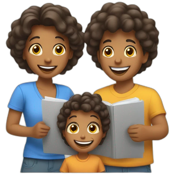 happy family of 5 writing together emoji