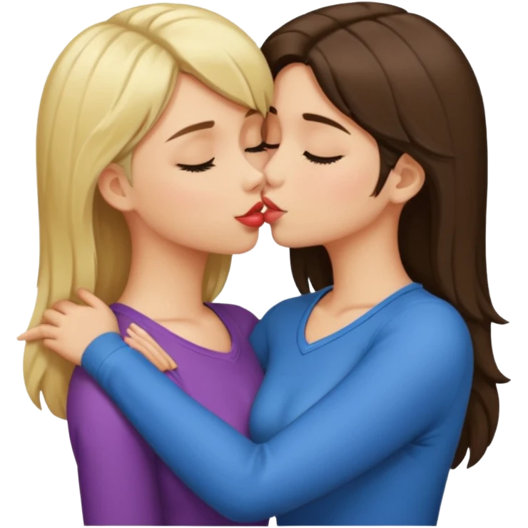 blond girl kissing brunette girls neck emoji