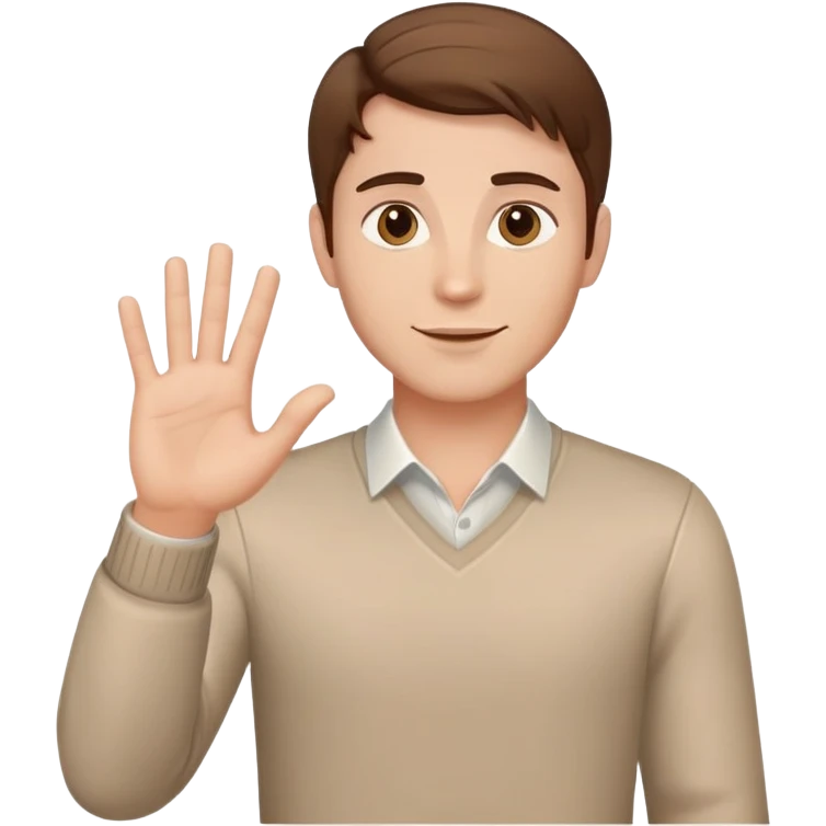 very handsome man with brown hair, gesturing with one hand as if welcoming you emoji