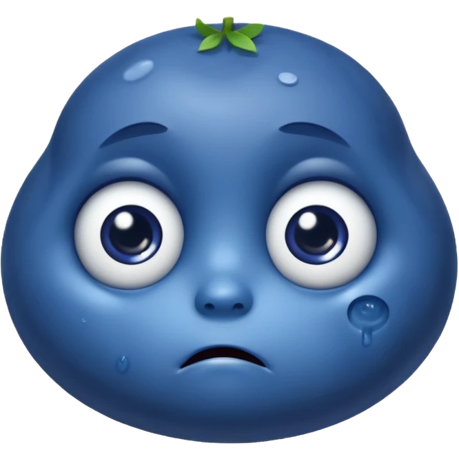 Realistic blueberry with a face sad and hungry with large watery eyes emoji
